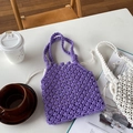 Sacs cabas tressés à la main en violet vif et blanc crème avec doublure à cordon - Violet (Avec Sac Intérieur)
