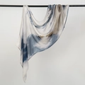 Ethnic style headscarf in white rayon with dark blue and gold abstract ink print pattern - 180cm x 70cm / Blue-Gold Artistic Ink (YW477-1#)