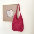 Handmade crochet woven tote bag in vibrant rose red with a textured bohemian design - Rose Red (Inner Bag Included)