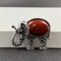 Vintage elephant brooch with red agate stone inlay and silver finish metal details - Red Agate Elephant Style