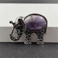 Broche pendentif éléphant rétro en argent antique avec pierre précieuse d'améthyste - Style Éléphant Améthyste
