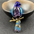 Exquisite bird brooch pendant with purple amethyst gemstone and blue enamel feathers - Amethyst
