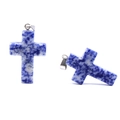 Blue and white sodalite natural stone cross pendant with silver metal bail - Blue Spot Stone