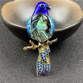Vibrant magpie bird brooch with blue enamel and iridescent abalone shell inlay - Abalone Shell