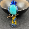 Exquisite kingfisher bird brooch with turquoise stone and blue enamel finish - Synthetic Blue Turquoise