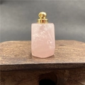 Handcrafted rose quartz polygon perfume bottle pendant with a golden loop attachment - Rose Quartz - Gold Cap / 1 Piece (Pendant Only - Without Chain)