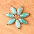 Set of six marquise natural green stone pendants with gold plating and double rings - Amazonite
