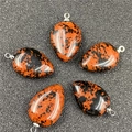 Set of five teardrop crystal pendants in orange and black obsidian stones with silver loops - Mahogany Obsidian