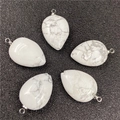 Set of 5 teardrop white turquoise pendants with silver metal loops for DIY jewelry - Howlite