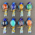 Artistic bird pendant brooches set in blue enamel with various colorful gemstones - Mixed Random