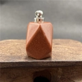 Ciondolo bottiglia per profumo in pietra del sole marrone con taglio geometrico sfaccettato - Pietra d'Oro - Tappo Argentato / 1 Pezzo (Solo Ciondolo - Senza Catena)