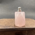 Pendente boccetta di profumo in quarzo rosa sfaccettato con tappo a vite argento - Quarzo Rosa - Tappo Argentato / 1 Pezzo (Solo Ciondolo - Senza Catena)