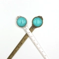 Vintage metal ruler bookmarks in silver and bronze finish with turquoise stone inlay - 10cm Metric Scale / Synthetic Blue Turquoise (Antique Bronze Handle)