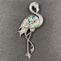 Silver flamingo brooch featuring a colorful abalone shell inlay and feather texture - Abalone Shell Style