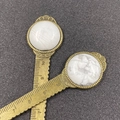 Vintage bronze alloy ruler bookmark with a round white marble stone inlay - 10cm Metric Scale / White Turquoise (Antique Bronze Handle)