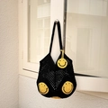 Schwarze Häkel-Tragetasche mit gelben Smileys und Netzstruktur für Damen im Trend - Schwarz (Mit Innentasche)