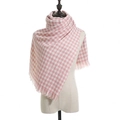 Pink and white houndstooth scarf with soft fringe trim on a half-body mannequin - Houndstooth Pink
