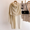 Elegant off-white solid color lightweight pashmina shawl with fine fringe edges - 90*180cm / Oatmeal Beige