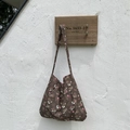 Retro dark brown canvas tote bag with vintage floral print and wide comfort handles - Coffee Floral