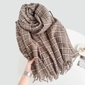 Sciarpa a quadri marroni con nappe da donna in morbido tessuto simil-cachemire caldo - 64*185cm / Cachi