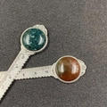 Vintage silver-tone ruler bookmark with green moss agate and red jasper gemstone inlay - 10cm Metric Scale / Indian Agate (Antique Bronze Handle)