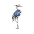 Elegant vintage crane brooch with a large blue oval gemstone and silver feather texture - Lapis Lazuli