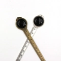 Vintage style metal alloy ruler bookmarks with black crystal gemstone in bronze and silver - 10cm Metric Scale / Obsidian (Antique Bronze Handle)