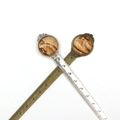Antique bronze and silver metal ruler bookmarks with round natural stone inlay - 10cm Metric Scale / Picture Jasper (Antique Bronze Handle)