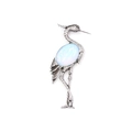 Red-crowned crane brooch with vintage silver finish and large moonstone gemstone - Opalite
