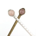 Vintage metal bookmark ruler in silver and bronze finish with pink crystal gemstone - 10cm Metric Scale / Rose Quartz (Antique Bronze Handle)