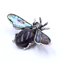 Antique silver bee brooch with oval purple amethyst gemstone and abalone shell wings - Amethyst