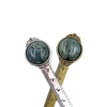 Vintage metal ruler bookmarks with labradorite gemstones in silver and bronze finishes - 10cm Metric Scale / Labradorite (Antique Bronze Handle)