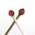 Vintage silver and bronze ruler bookmarks with red crystal cabochon gemstone inlay - 10cm Metric Scale / Synthetic Watermelon Red (Antique Silver Handle)