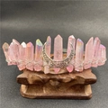 Couronne de lune en cristal rose faite main avec croissant argenté filigrané - Quartz rose