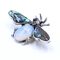 Vintage bee brooch with rainbow abalone wings and opal gemstone in silver finish - Opal Color