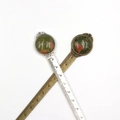 Vintage metal 10cm ruler bookmarks with inlaid natural green crystals in silver and bronze - 10cm Metric Scale / Unakite (Antique Silver Handle)
