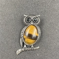 Vintage silver owl brooch with tiger eye stone and intricate feather textures - Tiger's Eye