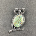 Vintage silver owl brooch with colorful abalone shell inlay and black gem eyes - Abalone Shell