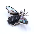 Vintage silver bee brooch with blue sandstone and iridescent abalone shell wings - Blue Sandstone