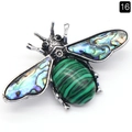 Vintage silver bee brooch with iridescent abalone shell wings and green malachite stone - Malachite