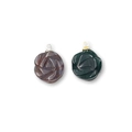 Carved rose flower agate pendant in deep burgundy and dark green with metallic bails - India Agate