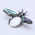 Antique silver bee brooch with iridescent abalone shell wings and white pearl body - White Shell
