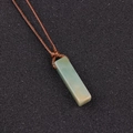 Pendentif rectangulaire en pierre améthyste vert naturel avec cordon tressé marron foncé - Amazonite (Corde Marron)