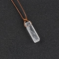 Pendentif en améthyste rectangulaire avec textures de glace et cordon tressé marron DIY - Quartz Clair (Corde Marron)