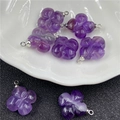 Natural purple amethyst four-leaf flower pendants with silver metal bails for DIY jewelry - Amethyst