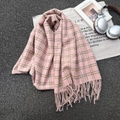 Sciarpa a quadri rosa con nappe e morbida trama tipo cashmere per l'inverno - 64*185cm / Rosa