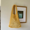 Handmade macramé tote bag in bright yellow featuring a spacious woven net design - Yellow (with inner bag)