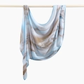 Viscose fashion headscarf with light blue and brown marble print hanging on wood - 180cm x 70cm / Blue-Brown-White Marble Smudge (YW488-1#)