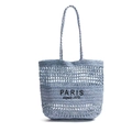 Hellblaue Strohtasche mit Paris-Stickerei und großem Fassungsvermögen für den Strand - Ohne Innentasche / Dunstblau