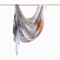 Ethnic rayon headscarf with abstract orange and purple floral print on wooden rod - 180cm x 70cm / Grey-Purple-Orange Ink Abstract (YW487-1#)